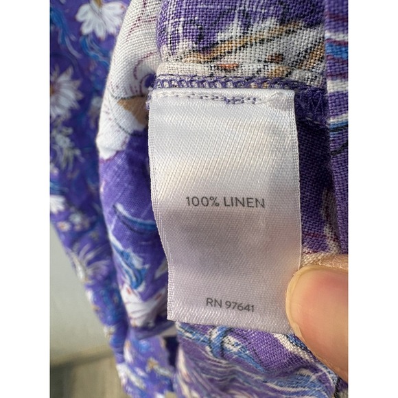 J. Jill Love Linen Midi Dress Floral Pansy Sleeveless Pockets Casual Purple Sz M - Picture 5 of 7